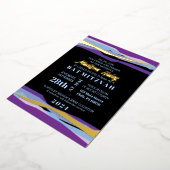 パープルバーバルミツワー招待状と金箔 箔招待状 (回転した状態)