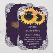 パープルバーラップフローラレースサンフラワー結婚ズ 招待状 (正面/裏面)