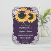 パープルバーラップフローラレースサンフラワー結婚ズ 招待状 (スタンド正面)