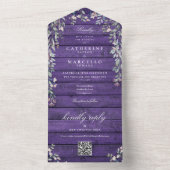 パープルバ素朴ンウッドフローラQRコー結婚ド オールインワン招待状 (内側)