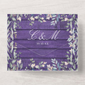 パープルバ素朴ンウッドフローラQRコー結婚ド オールインワン招待状 (裏面)