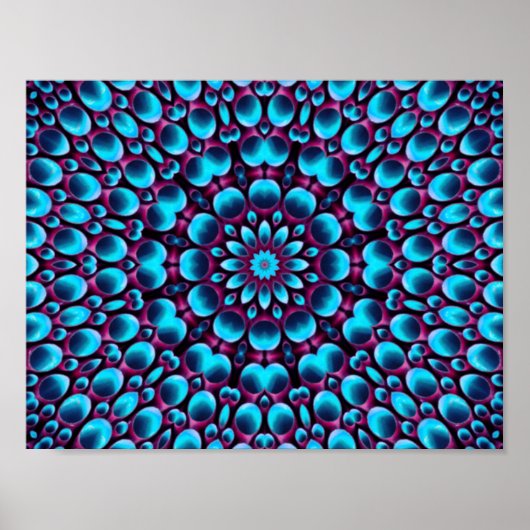 パープルパイプヴィンテージブルーフラクタル万華鏡のように千変万化するパターン ポスター (正面)
