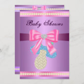 パープルパシファイヤーベビーシャワー招待状 招待状 (正面/裏面)