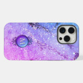パープルパステルグリッターアンドモノグラムのジュエル iPhoneケース (裏面横)