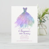 パープルパステルグリッターグラムドレススウィート16パーティー 招待状 (スタンド正面)