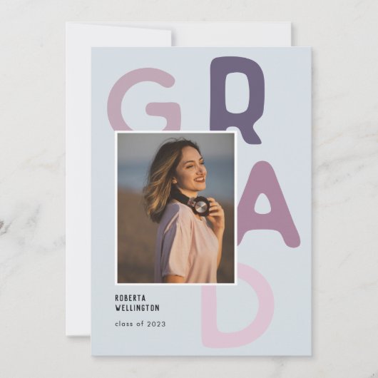 パープルパステルタイポグラフィ写真2022卒業 案内状 (正面)