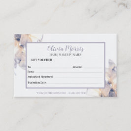 パープルパステルフローラギフト証明書テンプレート 名刺