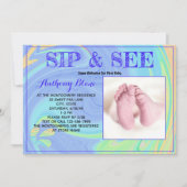 パープルパステル生まれたばかりののSipと参照のカスタム写真 招待状 (正面)