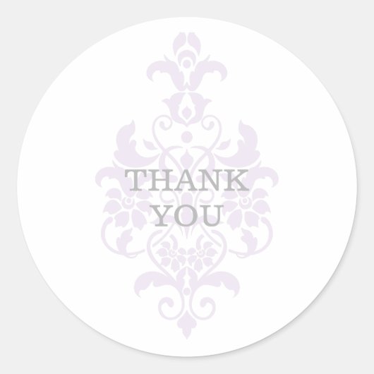 パープルパステルDamask Thank You Stickers ラウンドシール (正面)