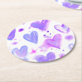 パープルパッションウォーターハート ラウンドペーパーコースター (アングル)