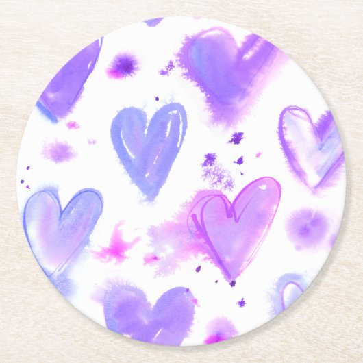 パープルパッションウォーターハート ラウンドペーパーコースター (正面)