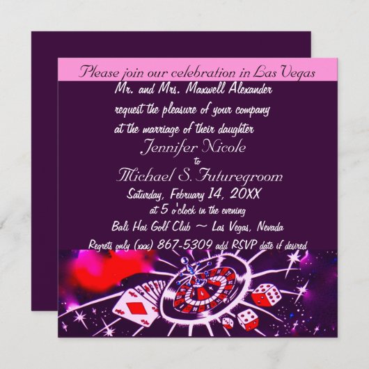 パープルパッションベガステーマ結婚式招待状 招待状 (正面/裏面)