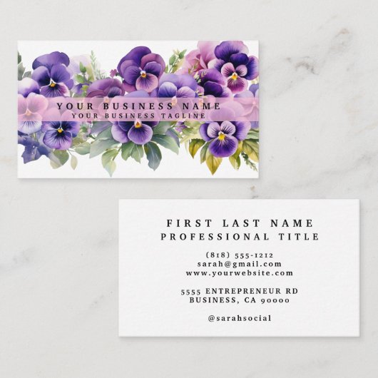 パープルパニエレガントシーの花の名刺 名刺 (正面/裏面)