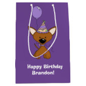 パープルパピー誕生日 パーソナライズされた ミディアムペーパーバッグ (正面)