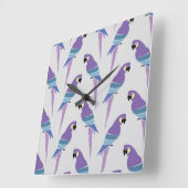 パープルパロッツ スクエア壁時計 (傾斜)