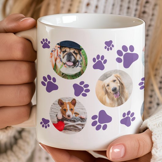 パープルパワプリント8ペットドッグフォトコラージュ コーヒーマグカップ