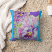 パープルパンシーの花フローラブルーデコアクッション クッション (ブランケット)