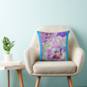 パープルパンシーの花フローラブルーデコアクッション クッション (椅子)