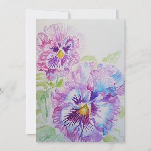 パープルパンシーアートウォーターカラー誕生日招待状 招待状 (正面)