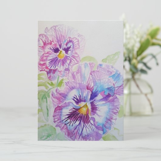 パープルパンシーアートウォーターカラー誕生日招待状 招待状 (スタンド正面)