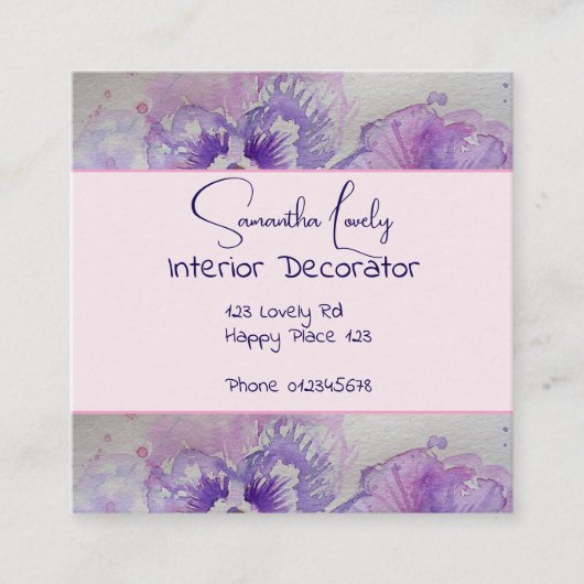 パープルパンシーウォーターカラーパンシーズスクエアセント スクエア名刺 (正面)