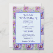 パープルパンシーウォーターカラーフラワー結婚式招待状 招待状 (正面)