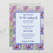 パープルパンシーウォーターカラーフラワー結婚式招待状 招待状 (正面/裏面)