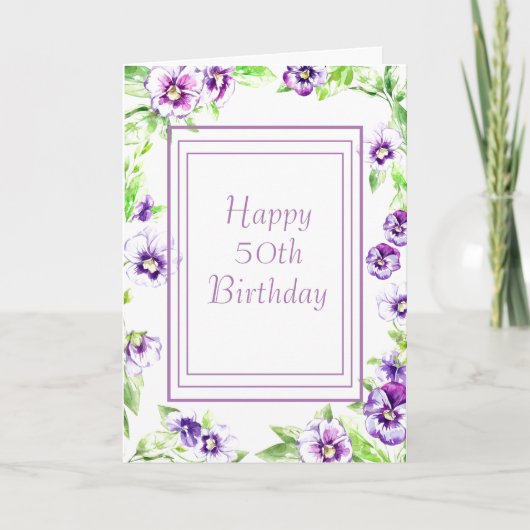 パープルパンシーウォーター誕生日カード カード (正面)