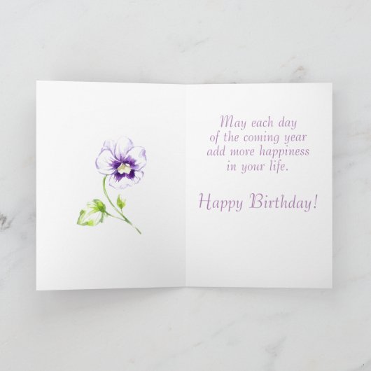 パープルパンシーウォーター誕生日カード カード (内部)