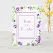 パープルパンシーウォーター誕生日カード カード (黄色い花)