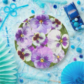 パープルパンシーズオールオーバーボタニカルアート紙プレート ペーパープレート (パーティー)