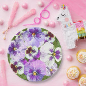 パープルパンシーズオールオーバーボタニカルアート紙プレート ペーパープレート (パーティー)