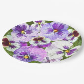 パープルパンシーズオールオーバーボタニカルアート紙プレート ペーパープレート (アングル)