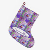 パープルパンシーパンシーバイオレットフローラフラワーアート ラージクリスマスストッキング (正面 (吊り時))