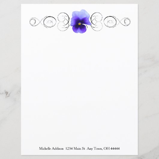 パープルパンシーパーソナライズされた紙シート (正面)