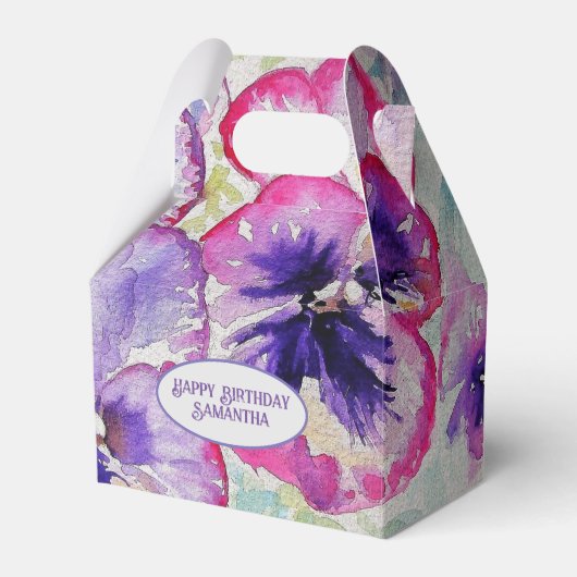 パープルパンシーピンクの花フローラ水彩 フェイバーボックス (正面サイド)
