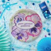 パープルパンシーピンクの花フローラ水彩 ペーパープレート (パーティー)