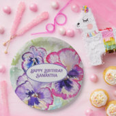 パープルパンシーピンクの花フローラ水彩 ペーパープレート (パーティー)