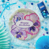 パープルパンシーピンクの花フローラ水彩 ペーパープレート (パーティー)