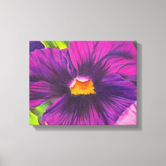 パープルパンシーフラワークローズアップスケッチオリジナルアート キャンバスプリント (正面)