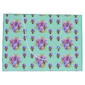 パープルパンシーフラワーズフローラアクアストライプ抱き枕 ラージペーパーバッグ (裏面)