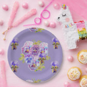 パープルパンシーフラワーパターン紙パーティープレート ペーパープレート (パーティー)