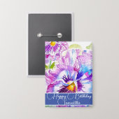 パープルパンシーフラワーフローラ女性名誕生日 缶バッジ (正面/裏面)