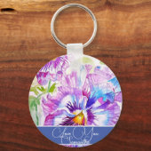 パープルパンシーフラワーフローラ女性名Love You キーホルダー (正面)