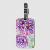 パープルパンシーフラワーフローラ水彩荷物札 ラゲッジタグ (正面縦)