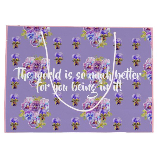 パープルパンシーフローラあなたが愛される抱き枕 ラージペーパーバッグ (裏面)