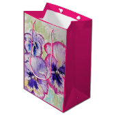 パープルパンシーフローラウォーターカラー誕生日 ミディアムペーパーバッグ (正面アングル)