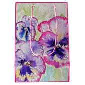 パープルパンシーフローラウォーターカラー誕生日 ミディアムペーパーバッグ (裏面)