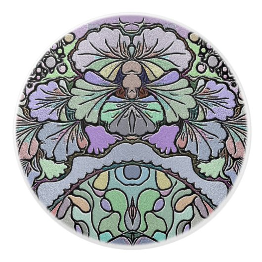 パープルパンシーフローラモザイクエレガント抽象芸術 セラミックノブ (正面)