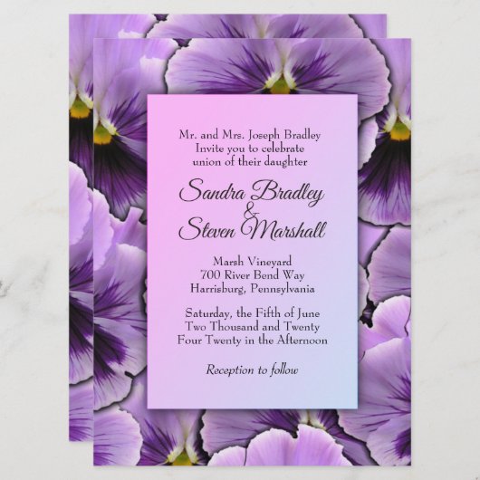 パープルパンシー結婚式招待状 招待状 (正面/裏面)